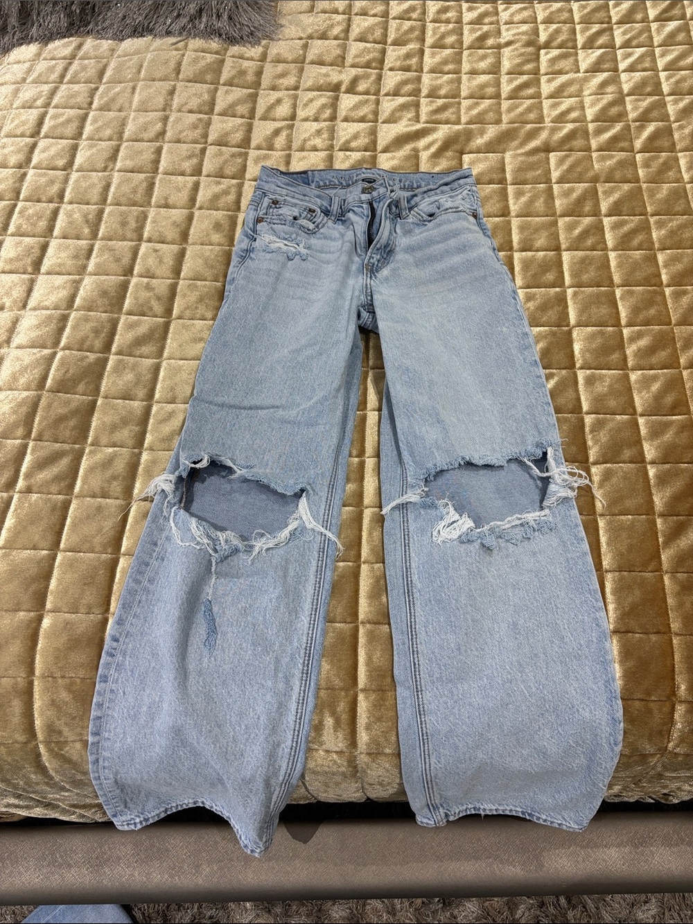 American Eagle Outfitters Light Blue Distressed Wide-Leg Jeans